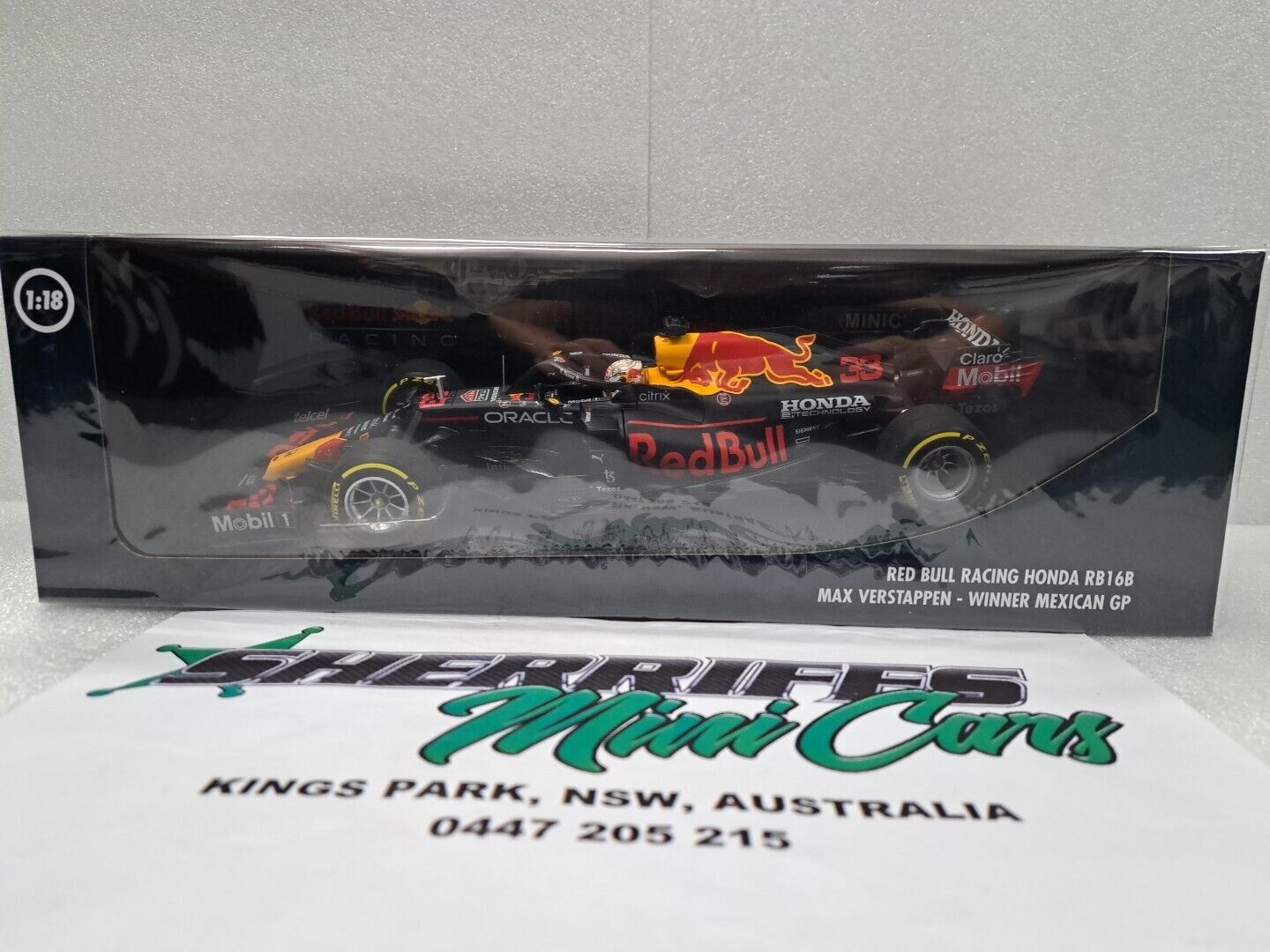 1/18 Minichamps REDBULL RB16B MAX VERSTAPPEN WIN MEXICAN GP WORLD CHAMPION 2021