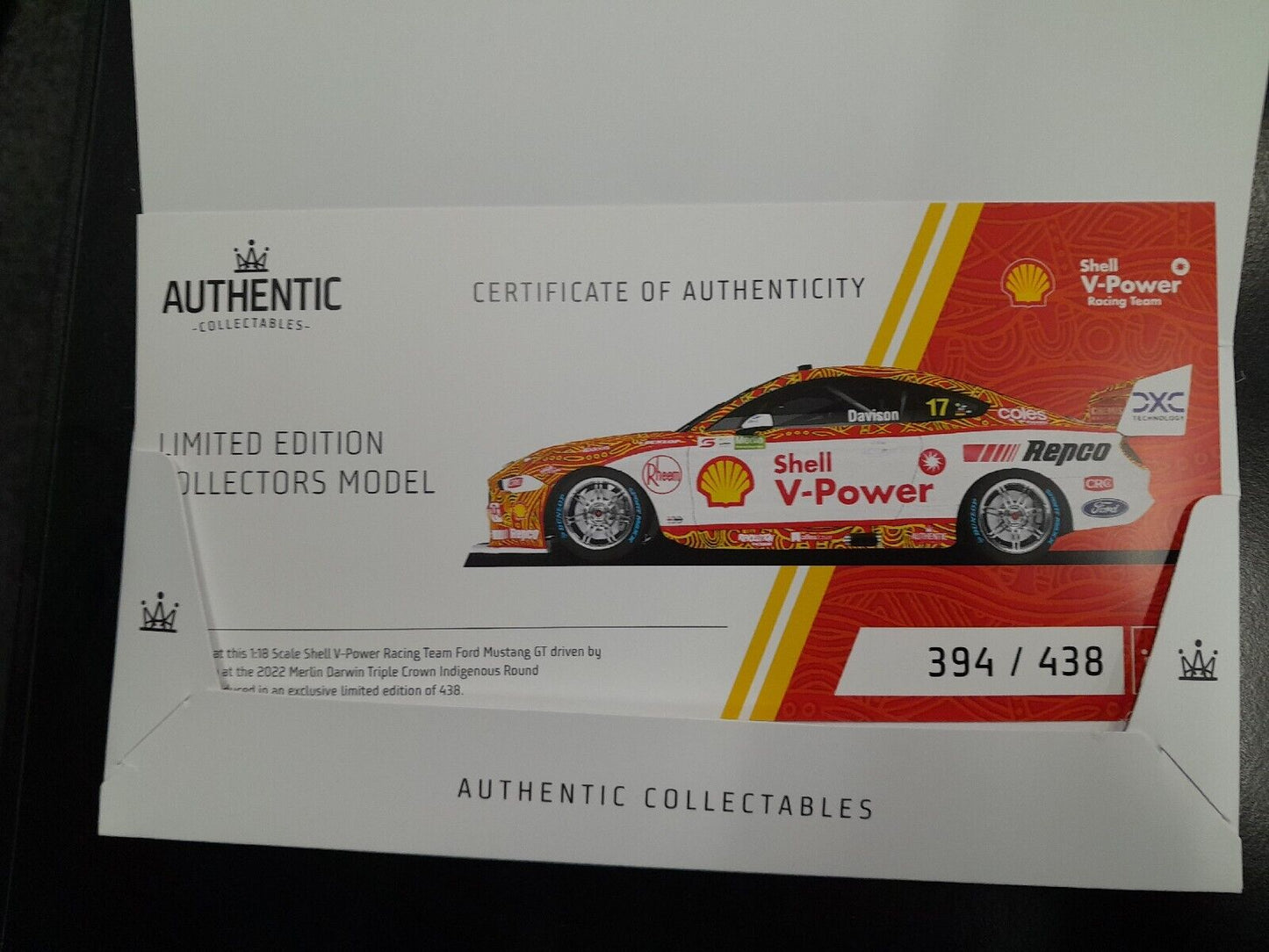 ๐1/18 2022 DJR Shell #17 Indigenous Round W. Davison Darwin Mustang V8 Supercar
