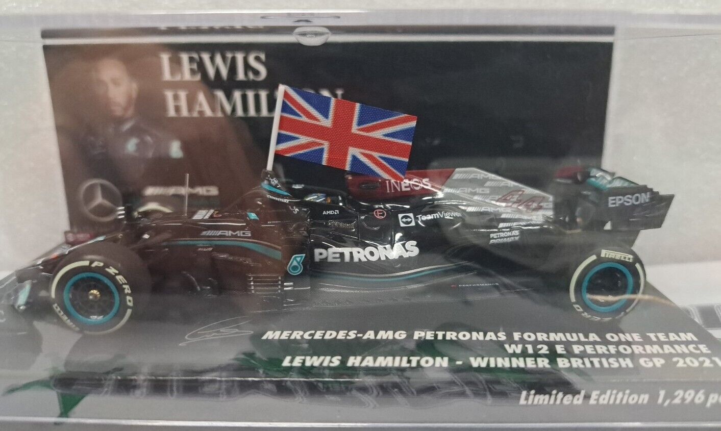 1/43 2021 Lewis Hamilton British GP Winner Mercedes AMG W12 Minichamps