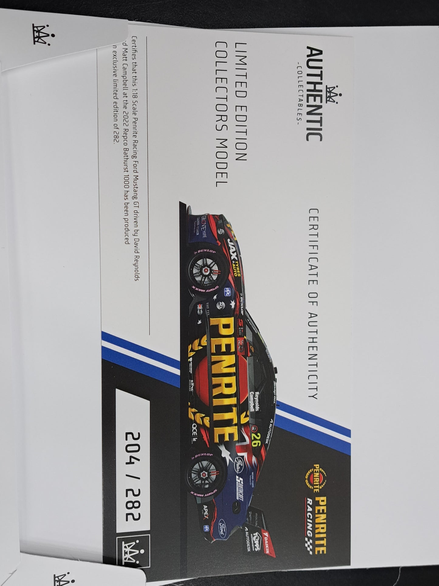 1/18 2022 #26 Penrite Racing Mustang GT REPCO BATHURST 1000