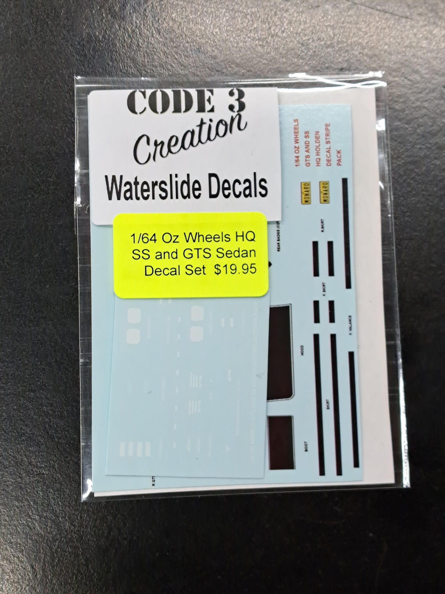 1/64 Code 3 Creation Decals GTS & SS Set For Oz Wheels Holden HQs Series 1