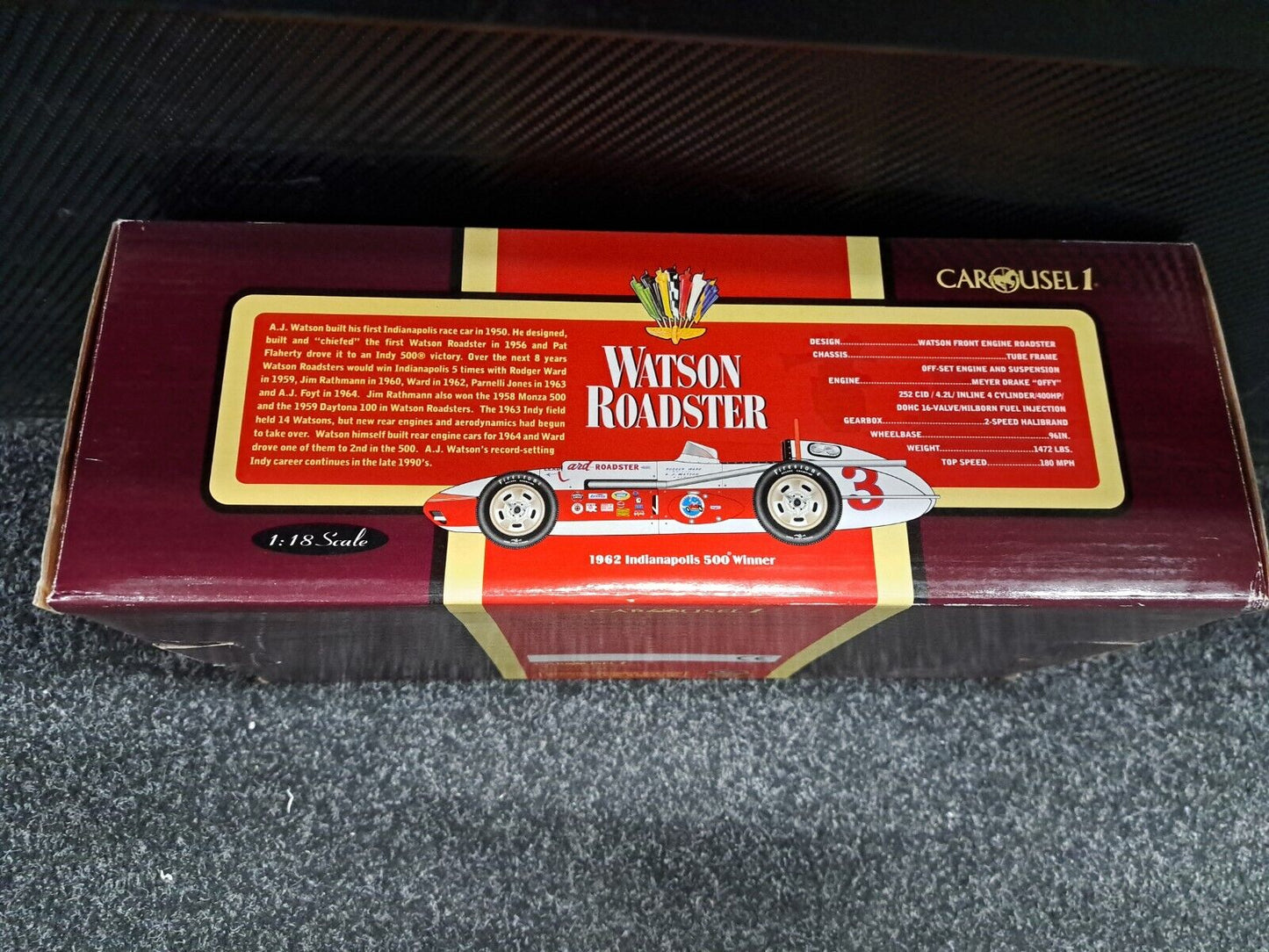 1/18 Carousel1 Watson Roadster 1962 Indianapolis 500 Winner #3 Rodger WARD #4404