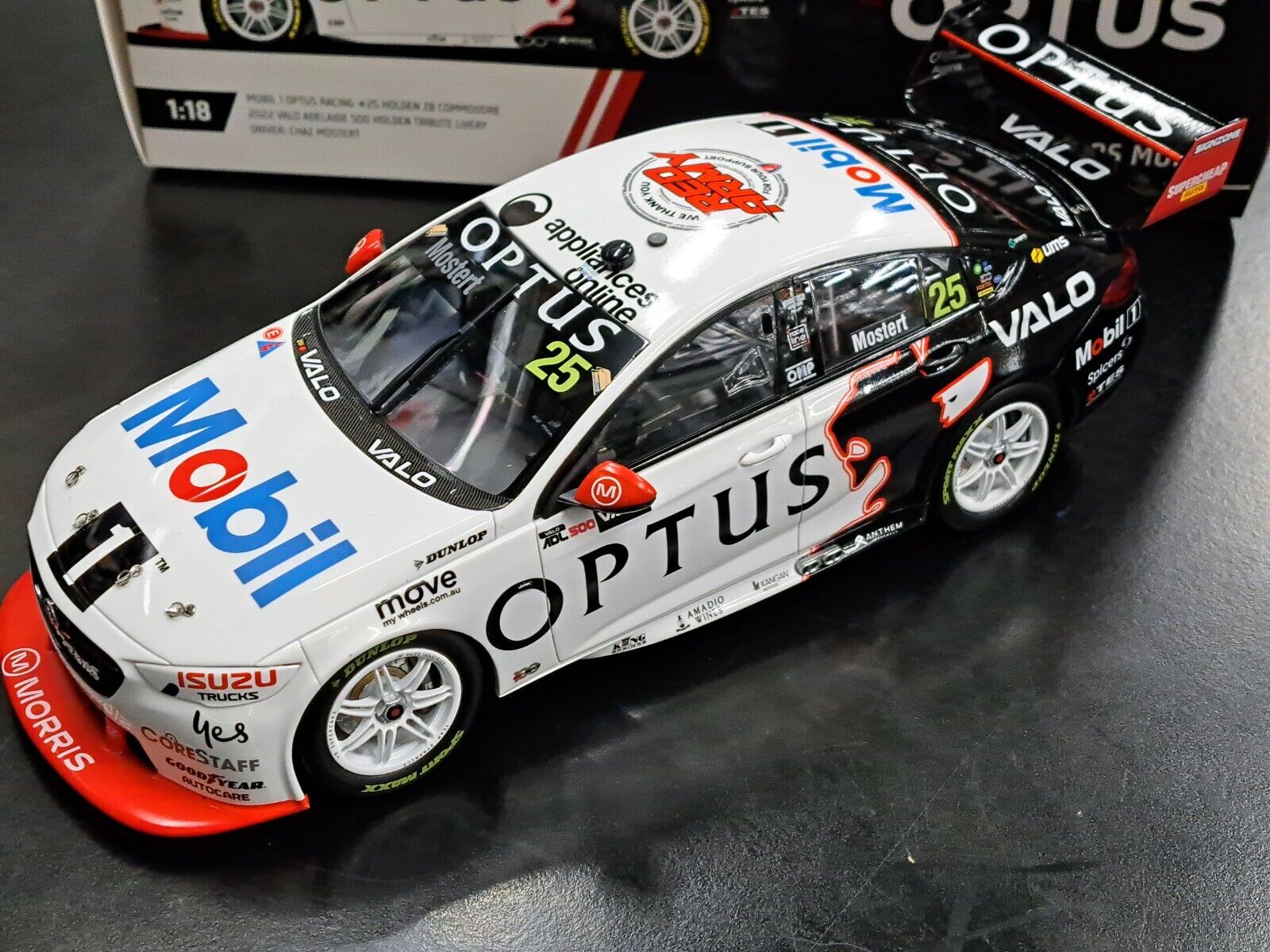 1/18 2022 Authentic Mobil 1 Optus Racing #25 Mostert 500 Holden Tribute Livery