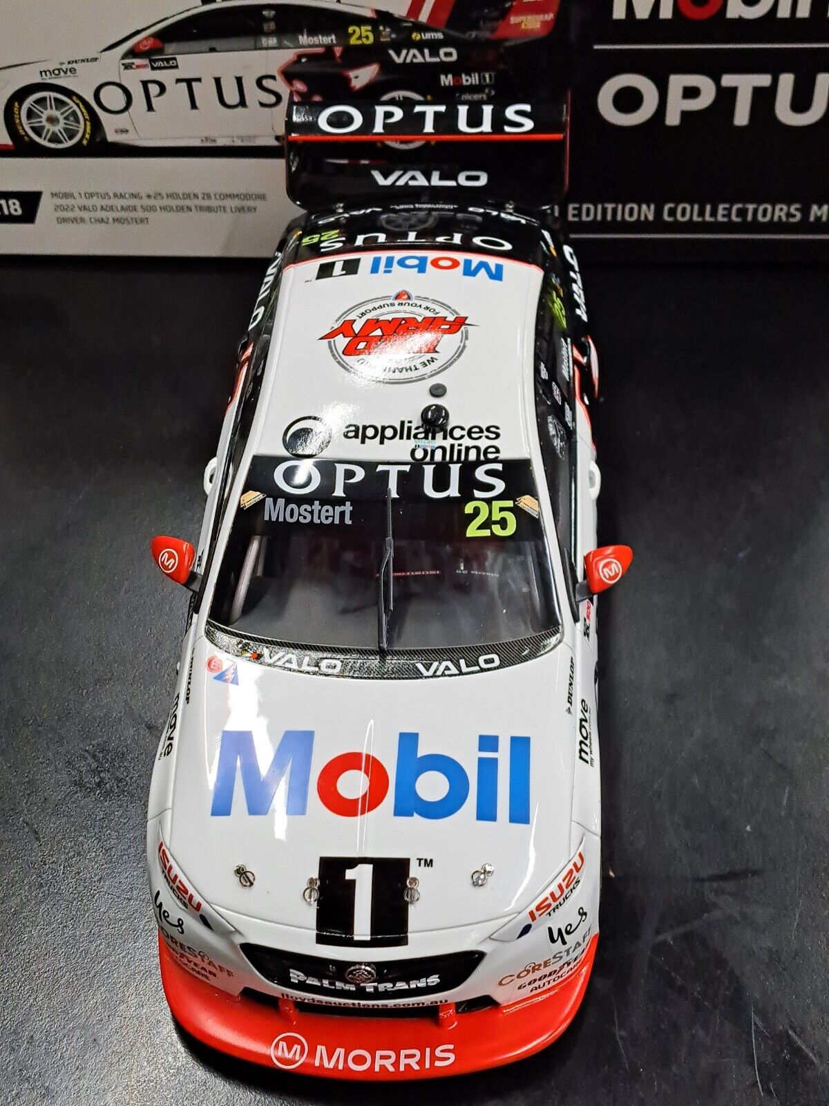 1/18 2022 Authentic Mobil 1 Optus Racing #25 Mostert 500 Holden Tribute Livery