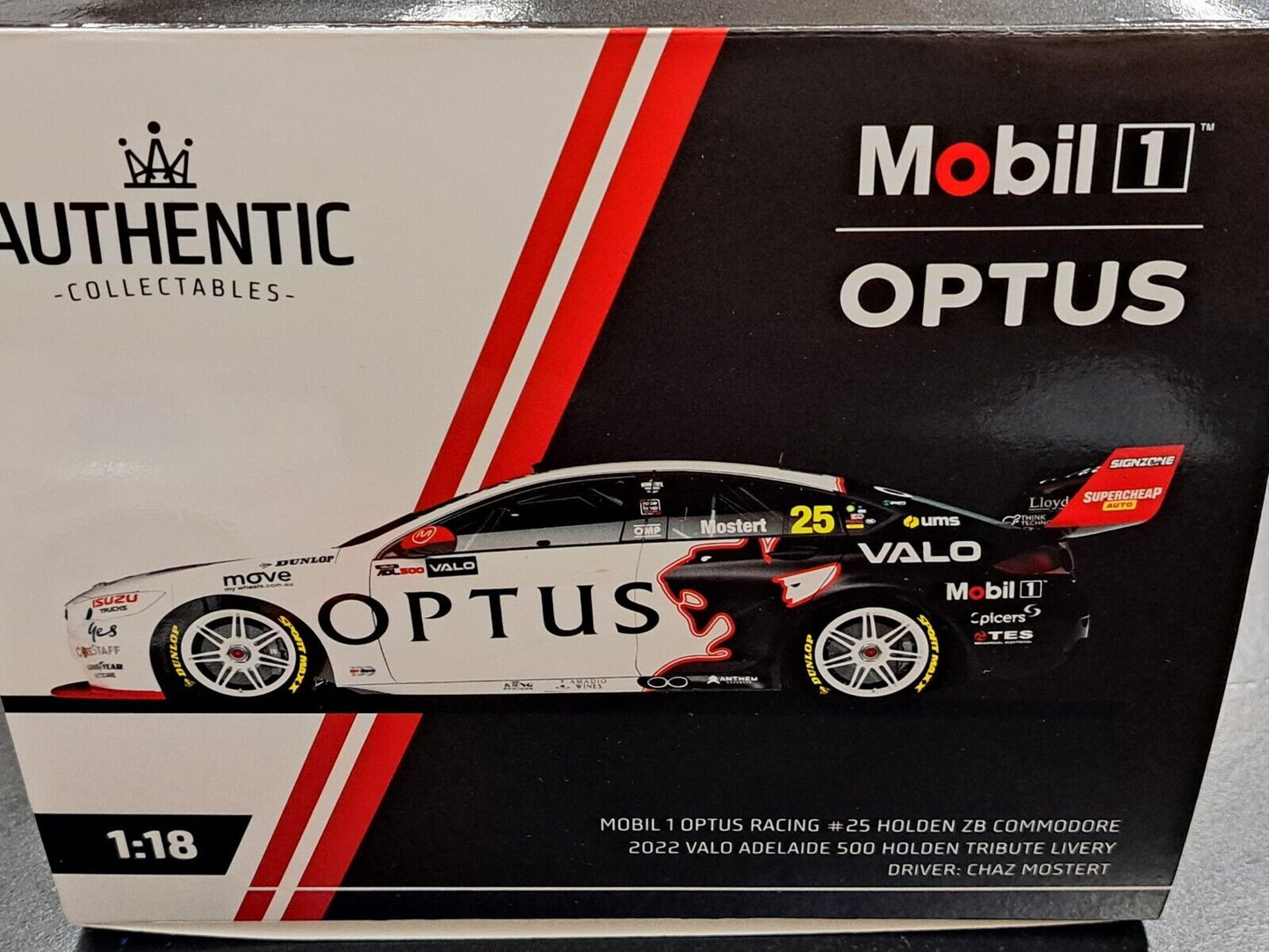 1/18 2022 Authentic Mobil 1 Optus Racing #25 Mostert 500 Holden Tribute Livery