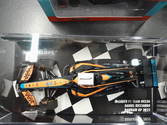 1/43 2022 Ricciardo McLaren MCL36 #3  Bahrain GP with full "Vuse" sponsorship by Minichamps.